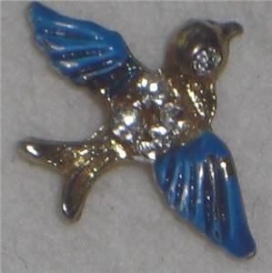 vintage ballou reg d blue enamel rhinestone bird pin