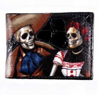 De La Luna Day of The Dead Couple Black Leather Wallet
