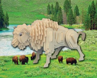 puzzled buffalo bison 3d natural wood puzzle