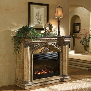 Black Stone Electric Fireplace Detailed Carvings Remote
