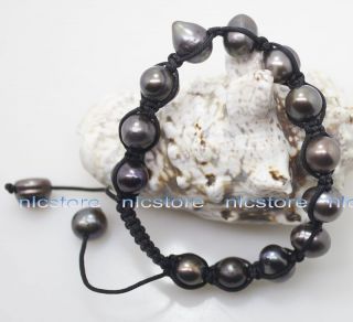   Luster Growth Black Pearl Black Line Weave Bracelet Adjustable