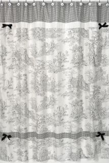 JoJo Black Toile Chenille Gingham Fabric Shower Curtain