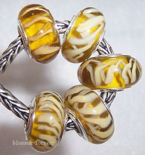 Yellow Murano Glass Beads Fit European Charm Bracelet A010