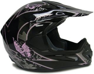 TMS Black Pink Butterfly Dirt Bike Off Road Motocross ATV MX Helmet L 