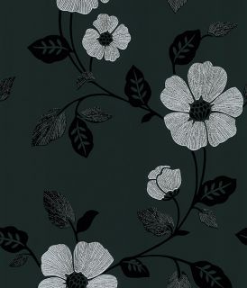black white modern floral damask wallpaper