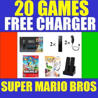 Nintendo Black Wii Console System w Game Charger Bundle