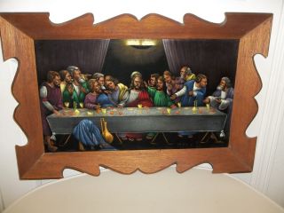 Vintage Black Velvet Painting Last Supper Jesus Apostles Original 