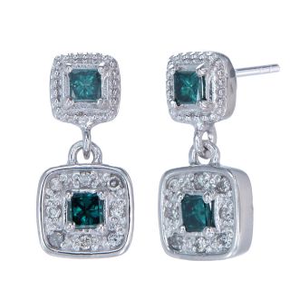 Ct Blue Diamond Dangle Earrings in Sterling Silver