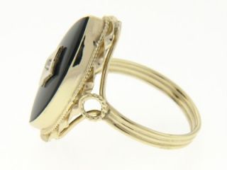 14k Gold Black Onyx Diamond Ladies Ring Vintage Jewelry
