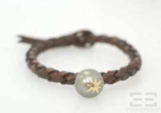 mizuki brown leather 14k gold black pearl bracelet