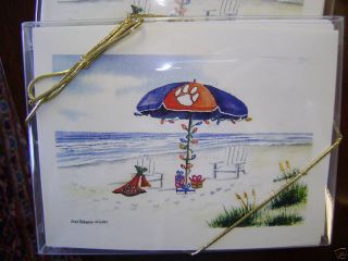Notecards in Package of Five with Envelopes Clemson Umbrella on Beach 