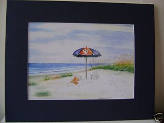 Print from Watercolor Clemson Tiger Umbrella Beach Scene