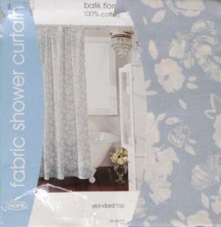 Pretty Pale Blue Floral Batik Fabric Shower Curtain