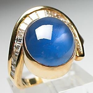 Estate Natural Blue Star Sapphire & Diamond Ring Solid 18K Gold Fine 