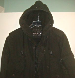 RARE Large New Express Hooded Heavy Military Jacket Coat Parka L Black 