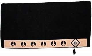 BLACK 36 x 34 New Zealand Wool Show Saddle Blanket w/ Peace Sign Cut 