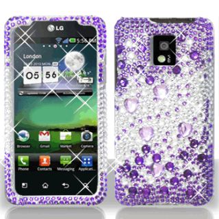 Purple Silver Crystal Bling Hard Case Phone Cover LG T Mobile G2X