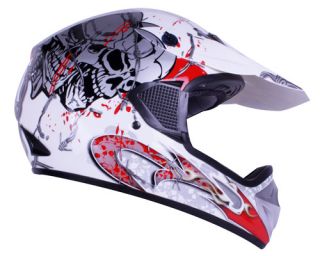 White Blood Skull Motocross ATV Dirt Bike Open Face Helmet DOT size S 
