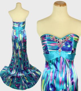 Blondie Nites Blue Multi $160 Prom Cruise Evening Gown Size 3 5 7 13 