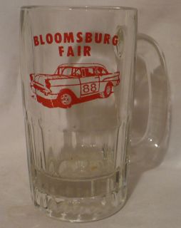 Vtg Souvenir Bloomsburg PA County Fair Stock Car Racing Glass Beer Mug 