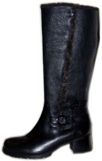 BLONDO black real Shearling fur lined tall knee Boot 9 W wide riding 