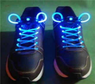 New Bright Blue Neon LED Light Up Shoe Laces Solid or Flashing Modes 