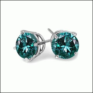 33 Ct Carat Blue Diamond Stud Earrings 14k White Gold