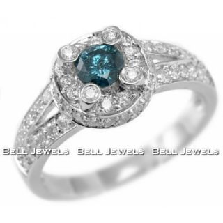 Fancy Blue White Diamond Engagement Ring 14k White Gold