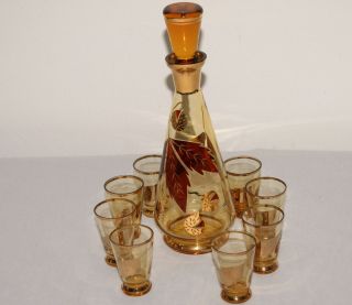   Bohemia Crystal Wine Liquor Decanter & 8 Glasses Czech Czechoslovakia