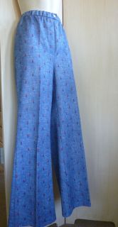 Vtg 70s Blue Floral Bell Bottom Pants Hi Waist Costume Womens Medium M 