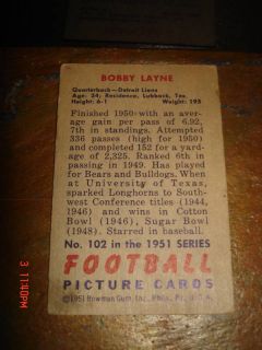 1951 Bowman Bobby Layne Card 102 Quarterback Lions