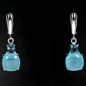   NATURAL BLUE CHALCEDONY LONDON BLUE TOPAZ STERLING 925 SILVER EARRING