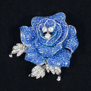 Swarovski Crystals Retro Cute Blue Rose Flower Brooch Pin 2 1