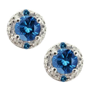 ct genuine round blue diamond gemstone 10k white gold earrings