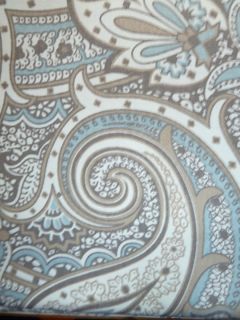 NICE BLUE/BROWN & IVORY PAISLEY PRINT 100% COTTON SHOWER CURTAIN WITH 