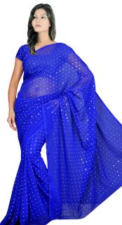 Bollywood Wedding Georgette Glittery Work Plain Saree Sari Belly Dance 