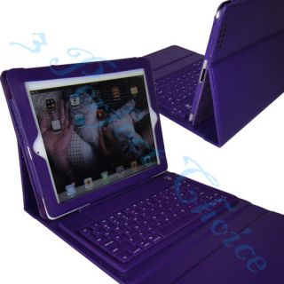 Purple Bluetooth Wireless Keyboard Leather Case Cover for The New iPad 