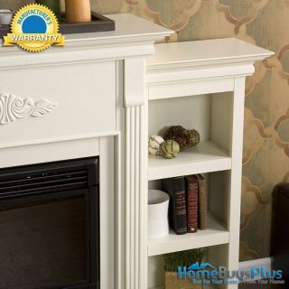   Ivory Electric Fireplace w Bookcases Media TV Stand Remote