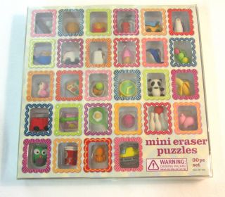 NEW ERASER PUZZLE 30 pc SET ERASERS with MOVEABLE PARTS NIB