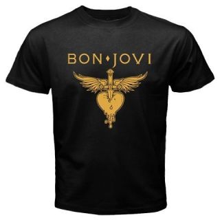 Bon Jovi Logo Heart Rock New Black T Shirt All Size