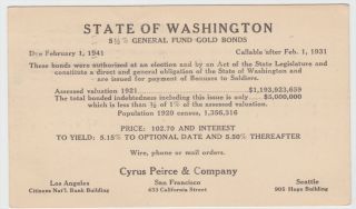 San Francisco CA 1921 Gold Bonds Advertising Card
