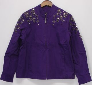 Bob Mackie Sz L Square Jeweled Embellished Zip Front Jacket Purple New 