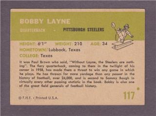 1961 Fleer Football # 117   Bobby Layne   Pittsburgh Steelers