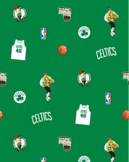 Boston Celtics Green NBA Basketball Print Fleece Fabric