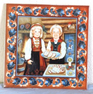 Norwegian Julekake Twins Tile Trivet w Recipe Suzanne Toftey Norway 