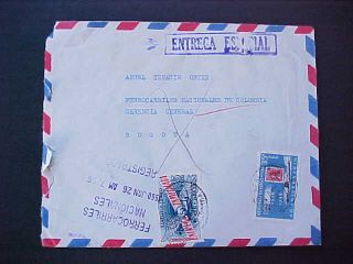   Ferrocarriles Nationales 1960 Registered Label Cover to Bogota
