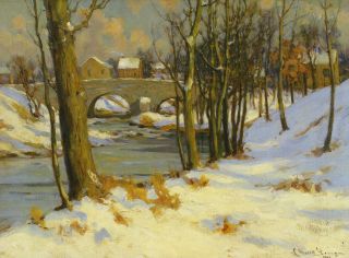 Charles Morris Young Winter Stream Oil Impressionism