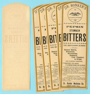 Antique Dr Bonker’s Pepsin Stomach Bitters Bottle Labels New Old 