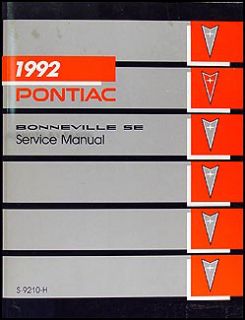 1992 Pontiac Bonneville SE Repair Shop Manual 92 Original OEM