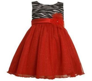 Bonnie Jean Girls Red Glittering Tulle Pageant Holiday Christmas Dress 